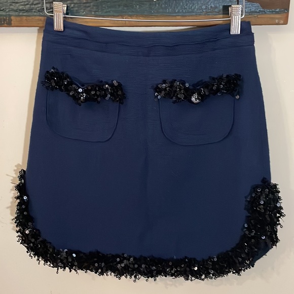 NWOT Hoss Intropia Navy Cotton Tweed-like Sequin Skirt Size 36 - Picture 5 of 16